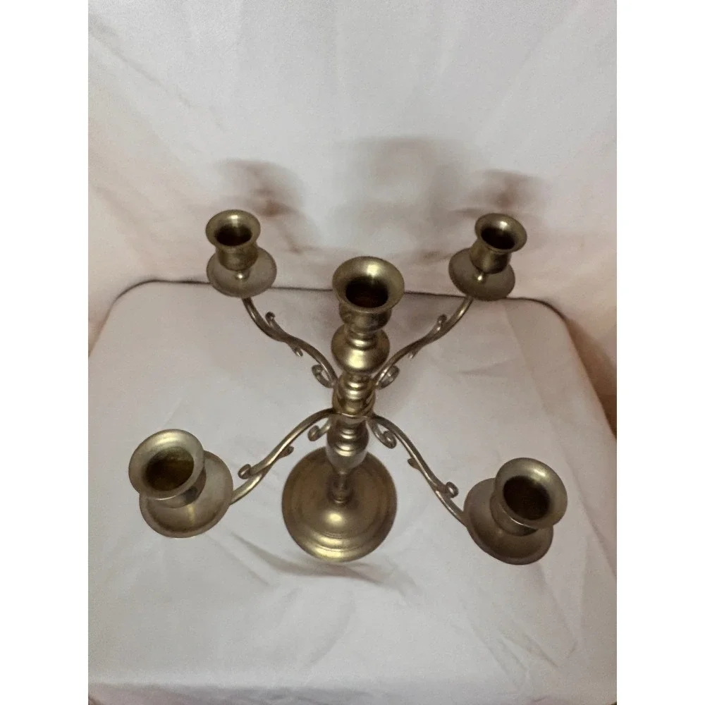 Vintage Brass 5 Light Candelabra 15 Inch Tall 5 Candle Holder Made in Thailand